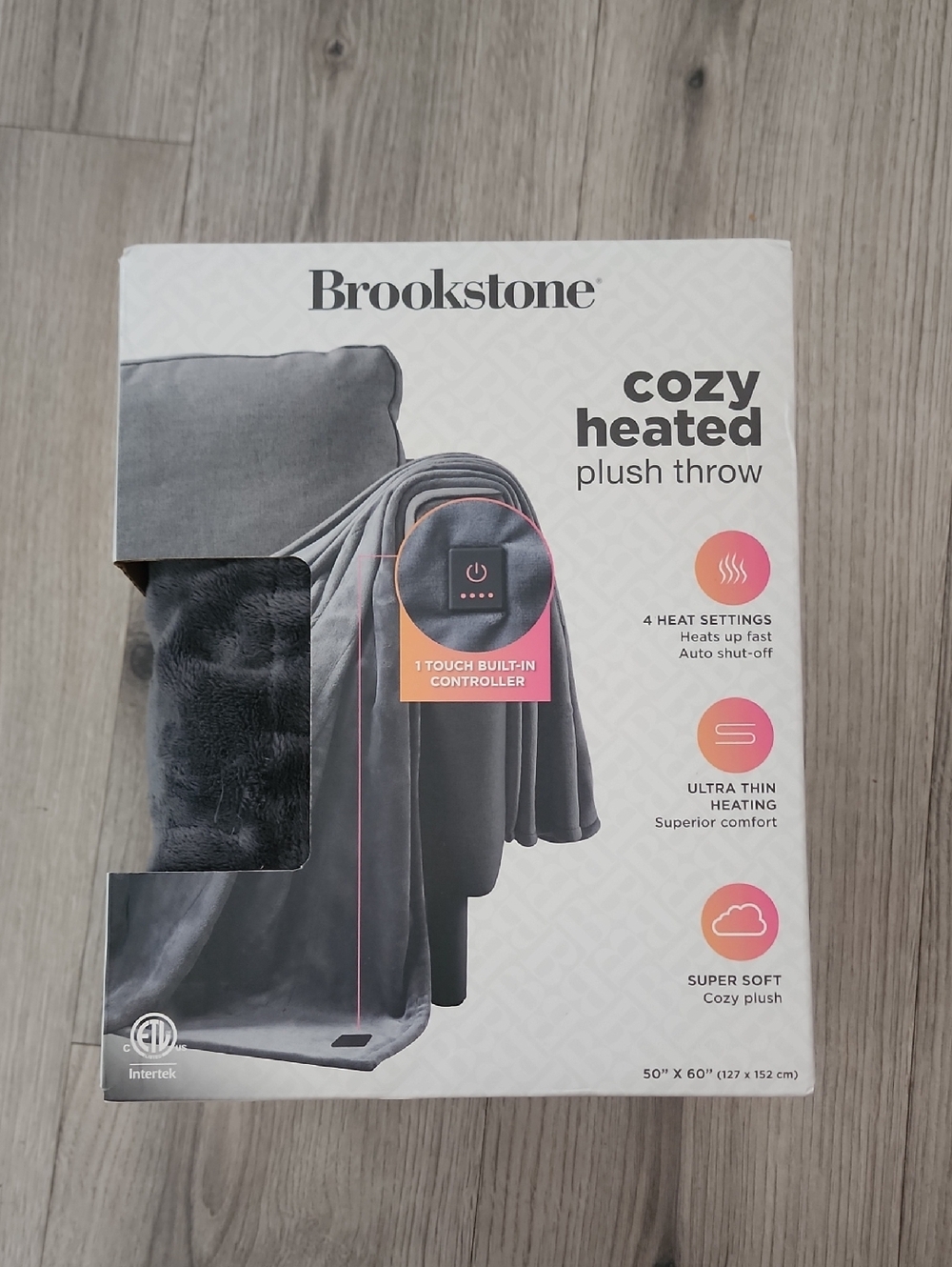 Brookstone Gray Cozy Heated Plush Throw Blanket